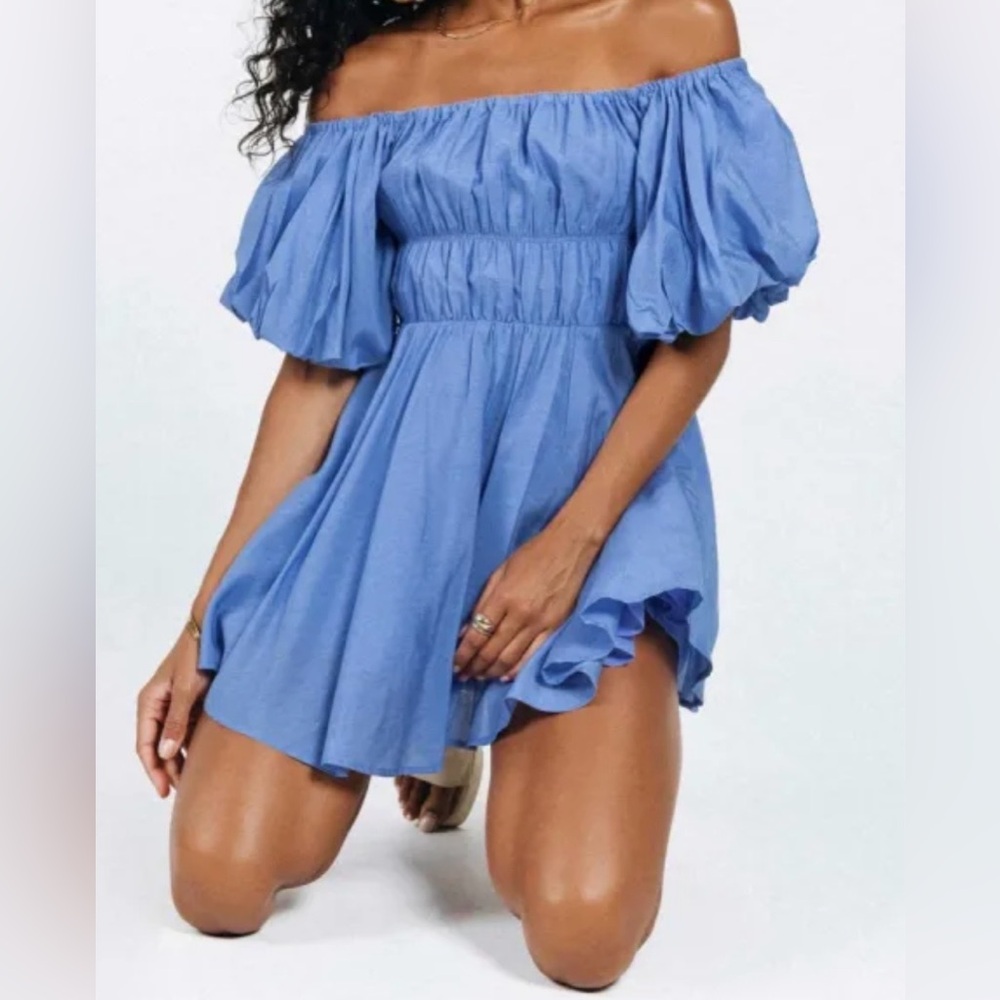 Princess Polly Halton Puff Sleeve Mini Blue Dress Size 4